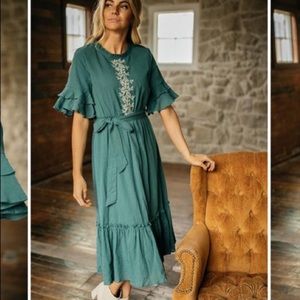 Teal and Cream Embroidery Dress.